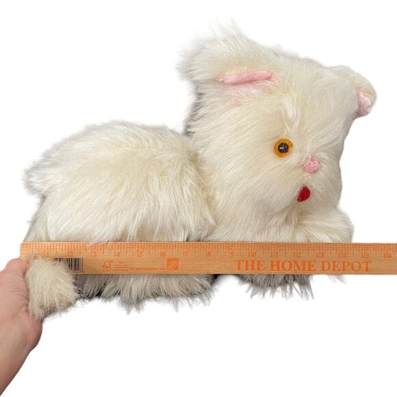 Dollcraft Novelty Plush White Cat Vtg 1960s Kitten Stuffed Toy Zip Stomach FLAW